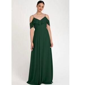 Jenny Yoo Mila Forest Green Flutter Sleeve Formal Gown Bridesmaid‎ Dress - 8
